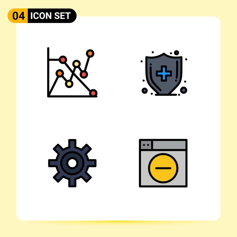 Pictogram Set of 4 Simple Filledline Flat Colors of analytics user health insurance gear design Editable Vector Design Elements