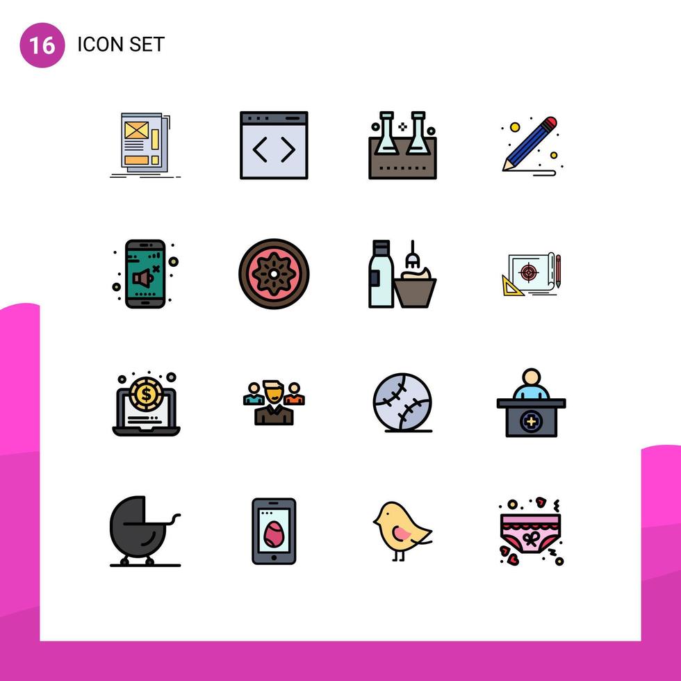 Set of 16 Modern UI Icons Symbols Signs for sound school supplies website pencil lab glassware Editable Creative Vector Design Elements