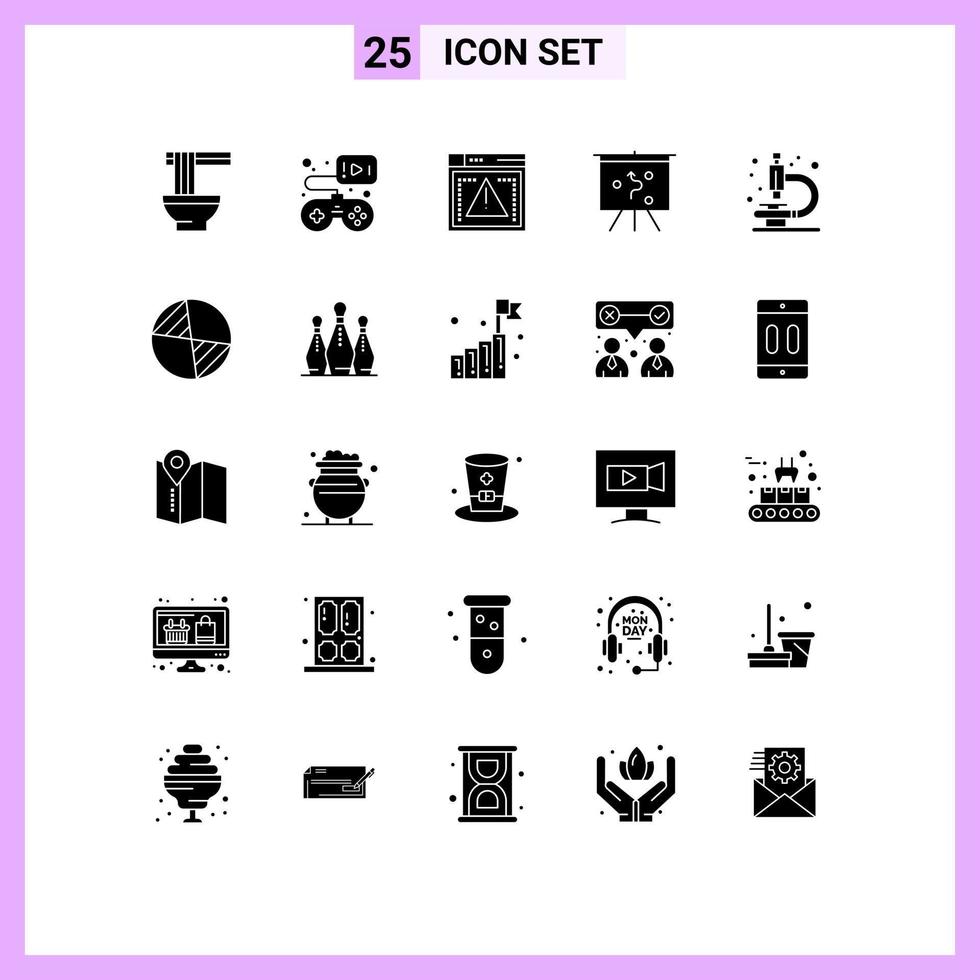 25 Universal Solid Glyph Signs Symbols of research lab file strategy board Editable Vector Design Elements