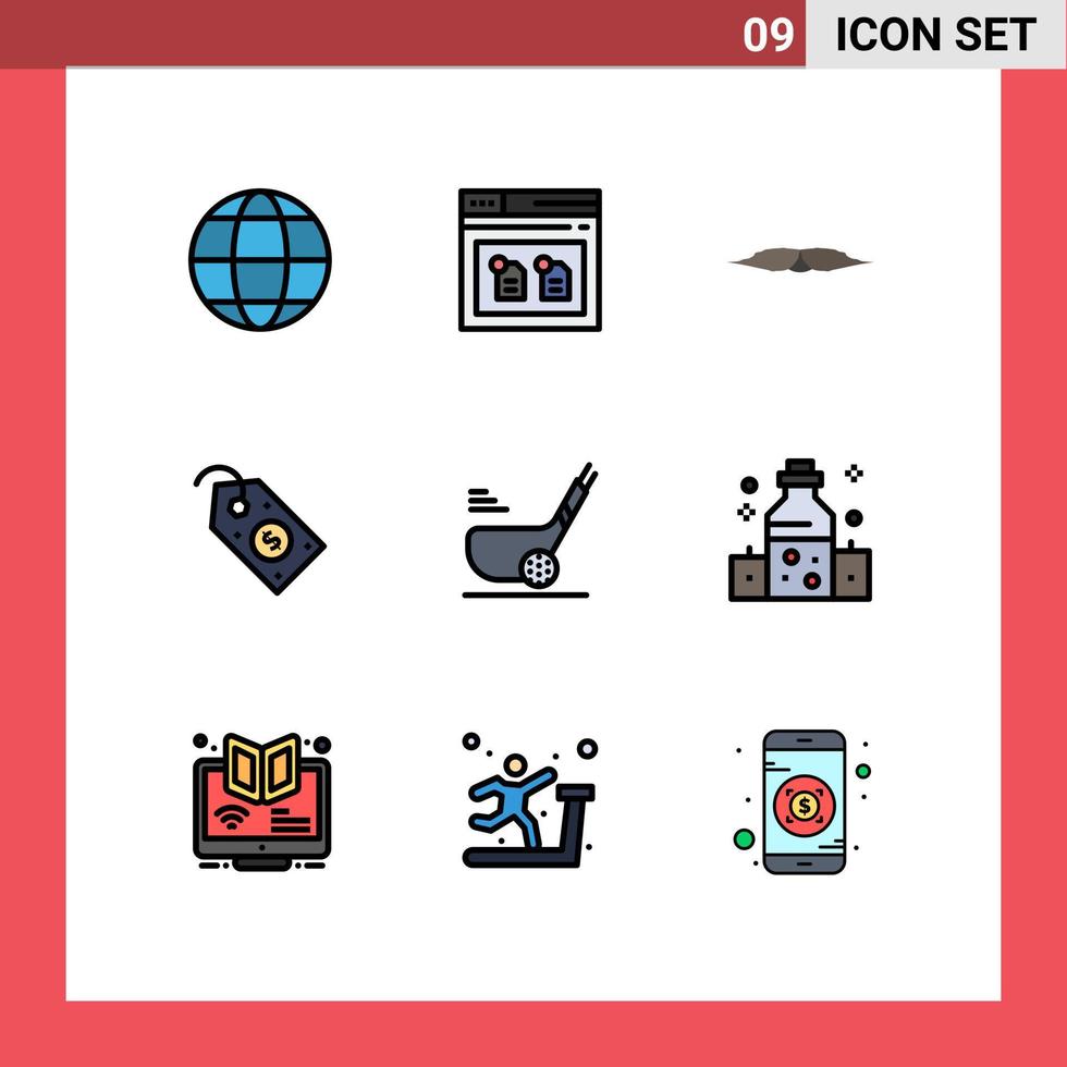 9 Universal Filledline Flat Colors Set for Web and Mobile Applications golf price moustache label men Editable Vector Design Elements