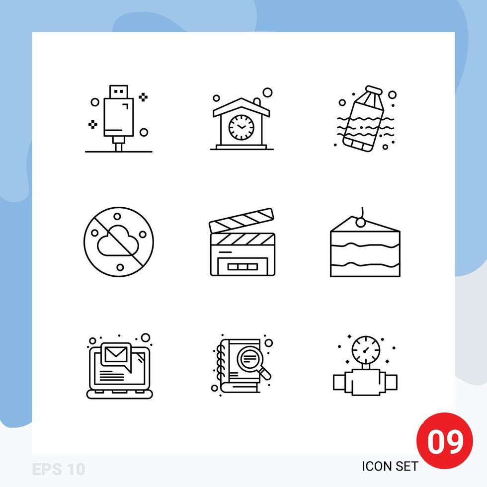 9 Universal Outline Signs Symbols of clapper weather clock sky water Editable Vector Design Elements
