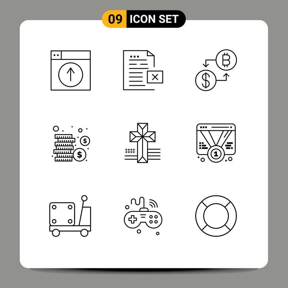 Modern Set of 9 Outlines Pictograph of american coins file cash money Editable Vector Design Elements