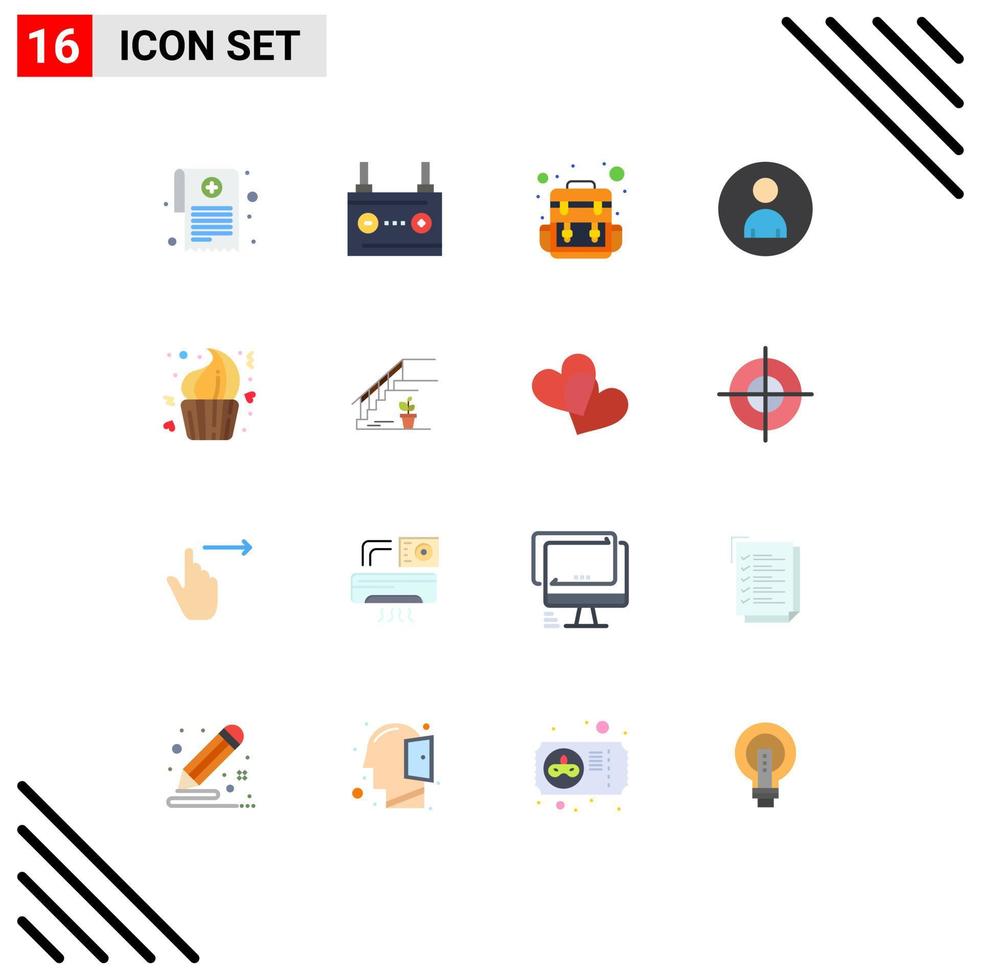 Flat Color Pack of 16 Universal Symbols of cake user energy people human Editable Pack of Creative Vector Design Elements