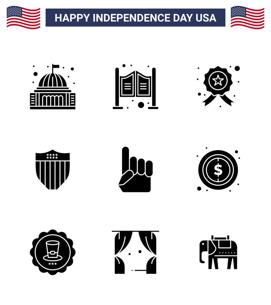 9 iconos creativos de estados unidos signos de independencia modernos y símbolos del 4 de julio de seguridad de mano de espuma policía de escudo occidental elementos de diseño de vector de día de estados unidos editables