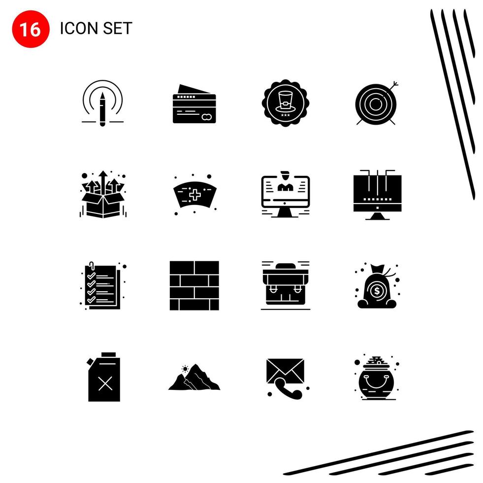 Solid Glyph Pack of 16 Universal Symbols of package focus glass goal target Editable Vector Design Elements
