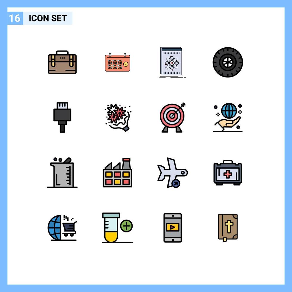 Stock Vector Icon Pack of 16 Line Signs and Symbols for cable tire time car platform Editable Creative Vector Design Elements