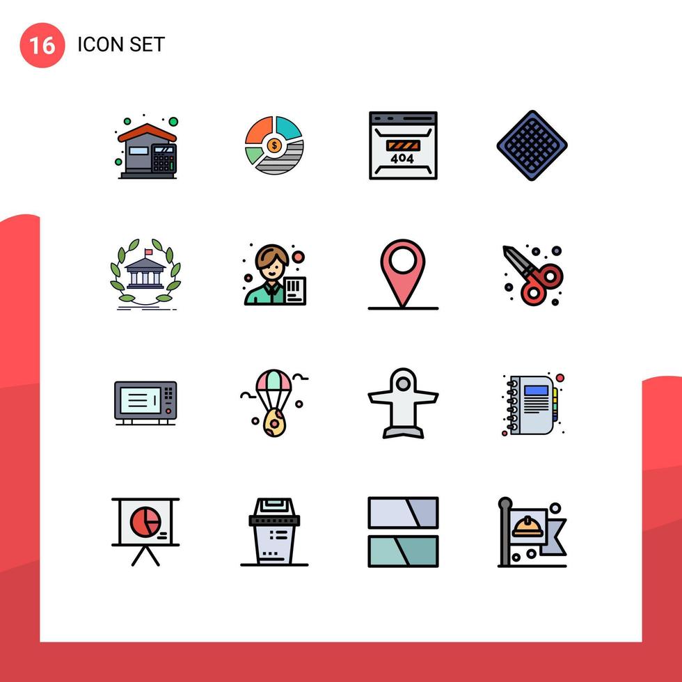 conjunto de líneas rellenas de color plano de interfaz móvil de 16 pictogramas de error de negocio de página rápida desarrollar elementos de diseño de vectores creativos editables