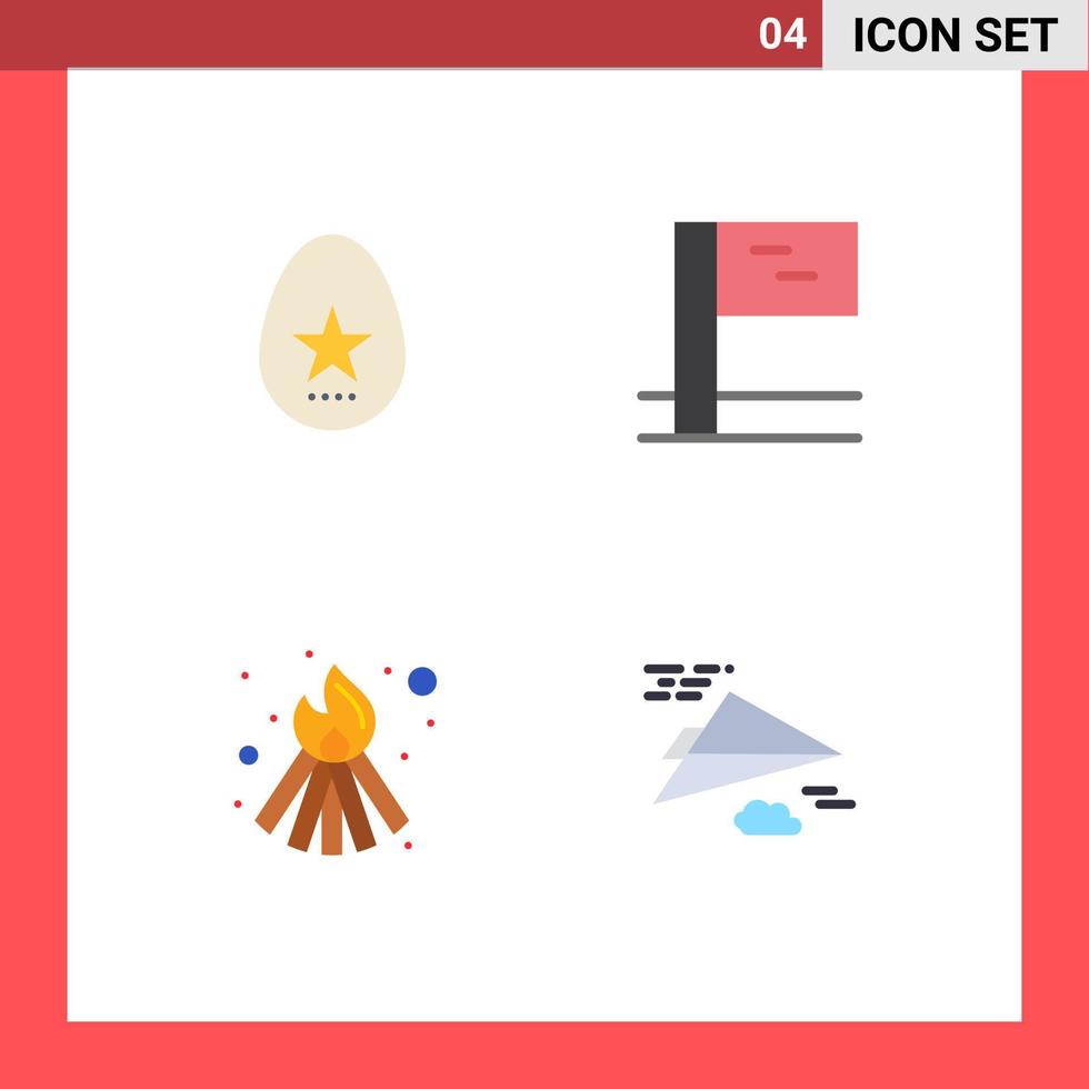 4 Flat Icon concept for Websites Mobile and Apps egg paper plane spring bonfire paper Editable Vector Design Elements