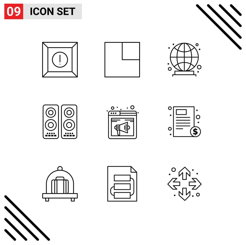 Set of 9 Vector Outlines on Grid for webpage sound world internet speaker Editable Vector Design Elements