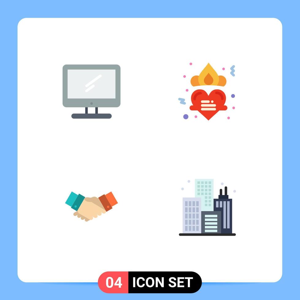 Modern Set of 4 Flat Icons Pictograph of computer handshake imac heart business Editable Vector Design Elements