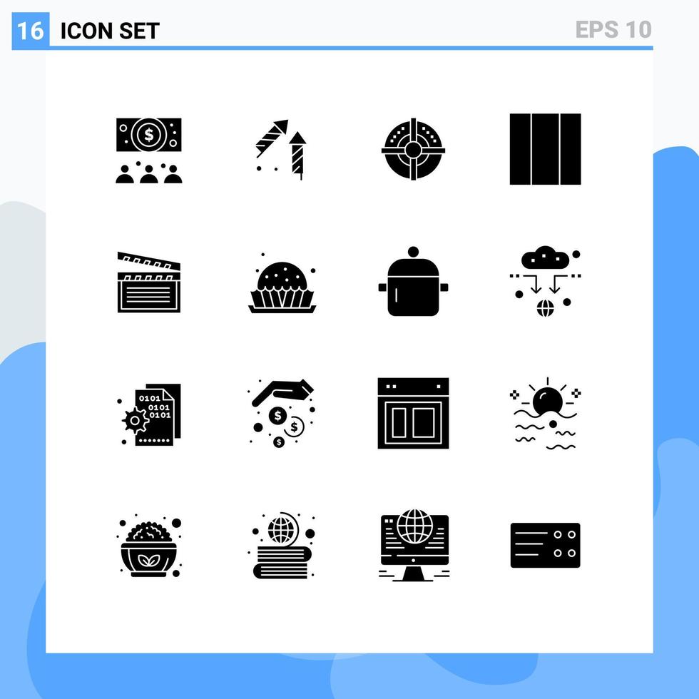 Solid Glyph Pack of 16 Universal Symbols of dessert video arrow movis layout Editable Vector Design Elements