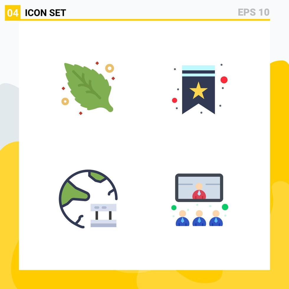 Set of 4 Commercial Flat Icons pack for environment database bookmark tag server Editable Vector Design Elements