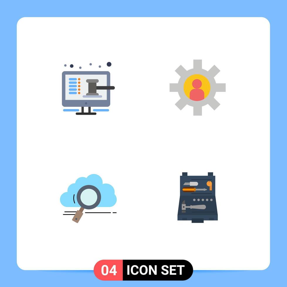 Set of 4 Modern UI Icons Symbols Signs for online cloud online employee storage Editable Vector Design Elements