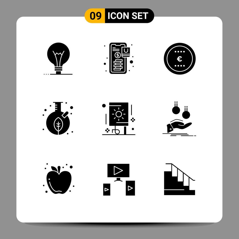 9 Thematic Vector Solid Glyphs and Editable Symbols of celebration seed business plant growth Editable Vector Design Elements