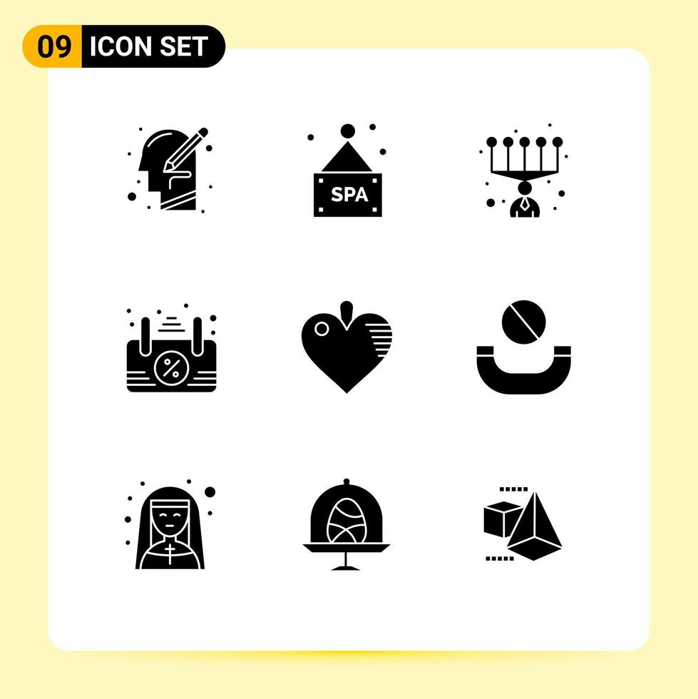 9 Thematic Vector Solid Glyphs and Editable Symbols of call heart personal healthcare frame Editable Vector Design Elements