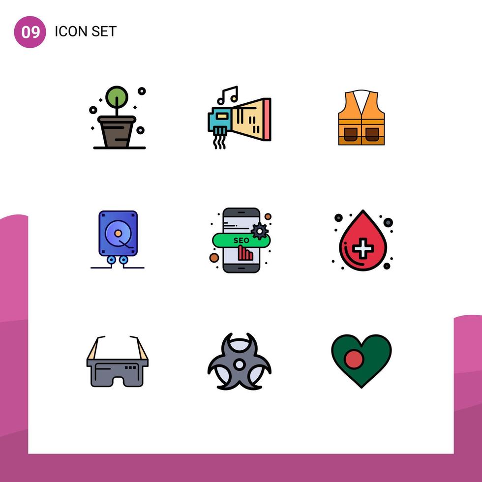 9 Universal Filledline Flat Colors Set for Web and Mobile Applications marketing computing vest audio repair Editable Vector Design Elements