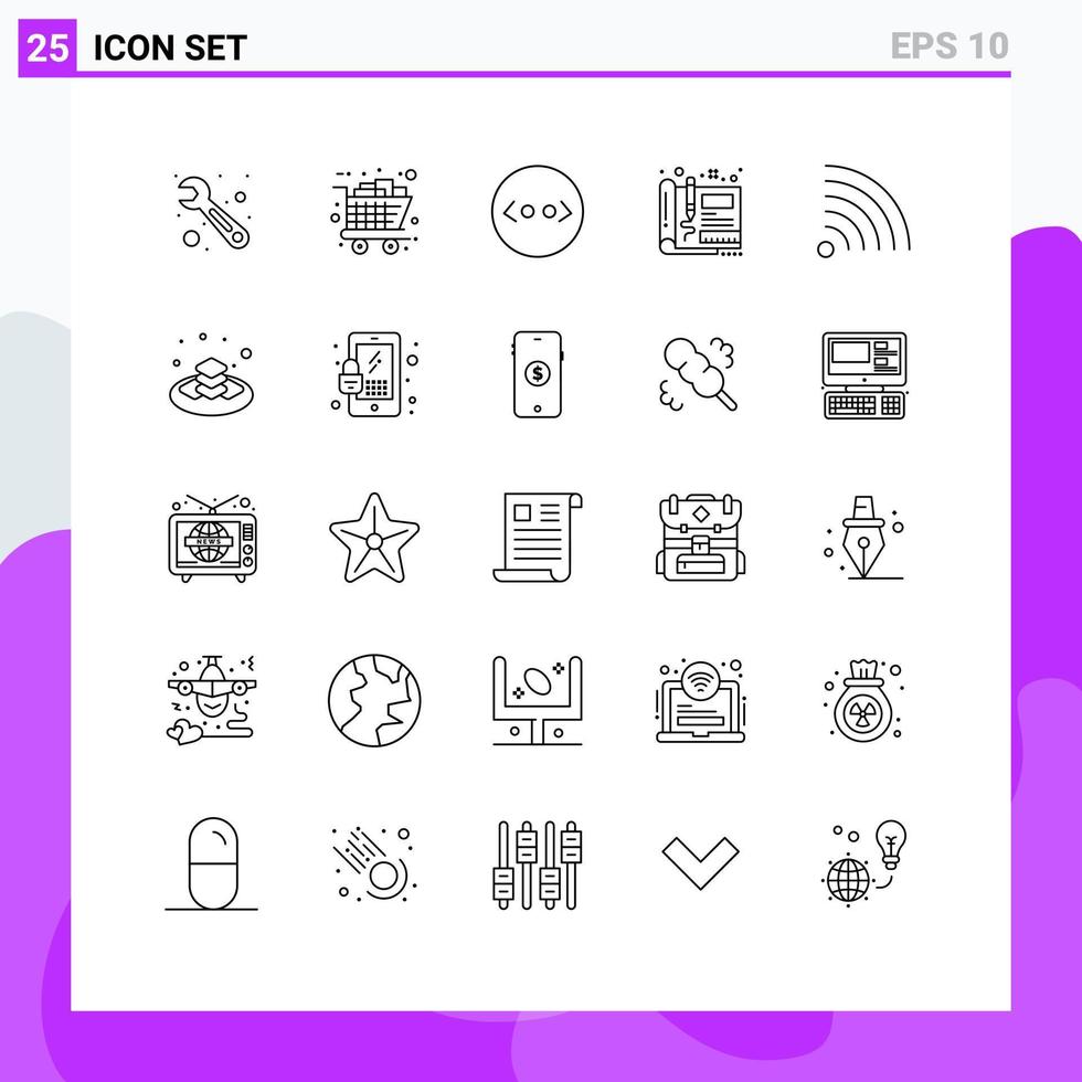 User Interface Pack of 25 Basic Lines of news design brackets sketch design Editable Vector Design Elements