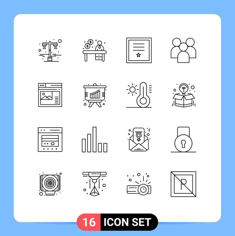 Pictogram Set of 16 Simple Outlines of team management badges group stamp Editable Vector Design Elements