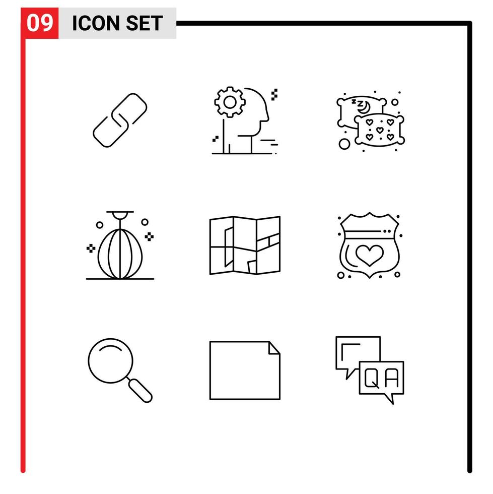 Editable Vector Line Pack of 9 Simple Outlines of place location relax sport small Editable Vector Design Elements