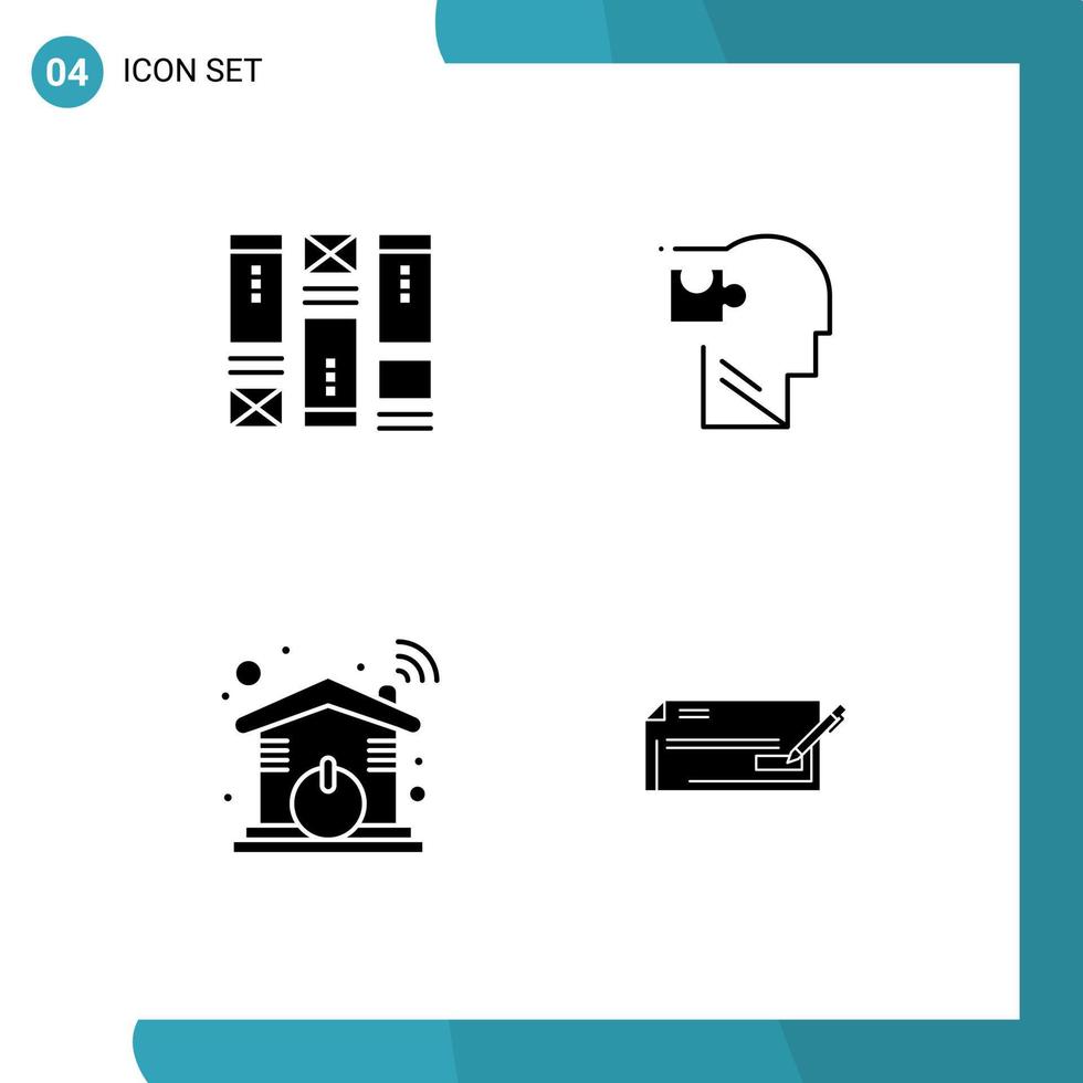 Pack of 4 creative Solid Glyphs of wireframing automation idea mind smart Editable Vector Design Elements