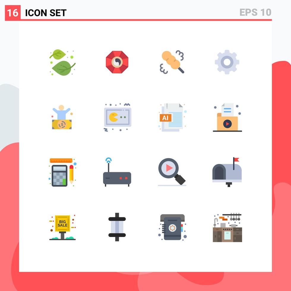 Set of 16 Commercial Flat Colors pack for man wheel chinese gear basic Editable Pack of Creative Vector Design Elements
