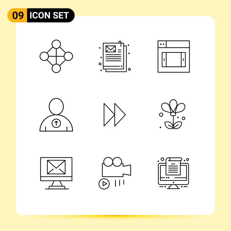 9 Universal Outlines Set for Web and Mobile Applications floral video mobile media control fast Editable Vector Design Elements