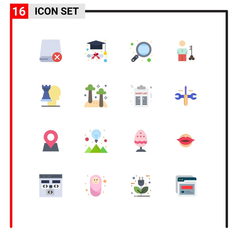 16 User Interface Flat Color Pack of modern Signs and Symbols of person lock knowledge key study Editable Pack of Creative Vector Design Elements