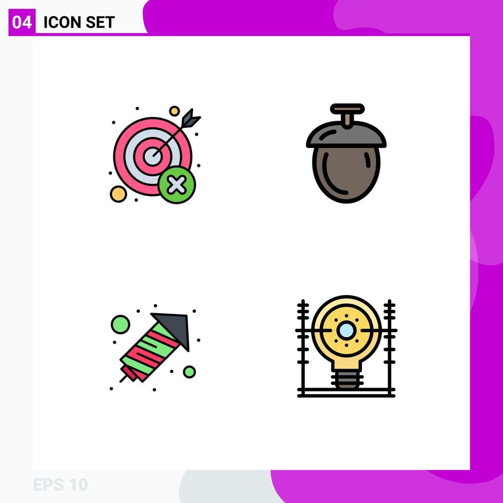 Editable Vector Line Pack of 4 Simple Filledline Flat Colors of fail fire work target nuts define Editable Vector Design Elements