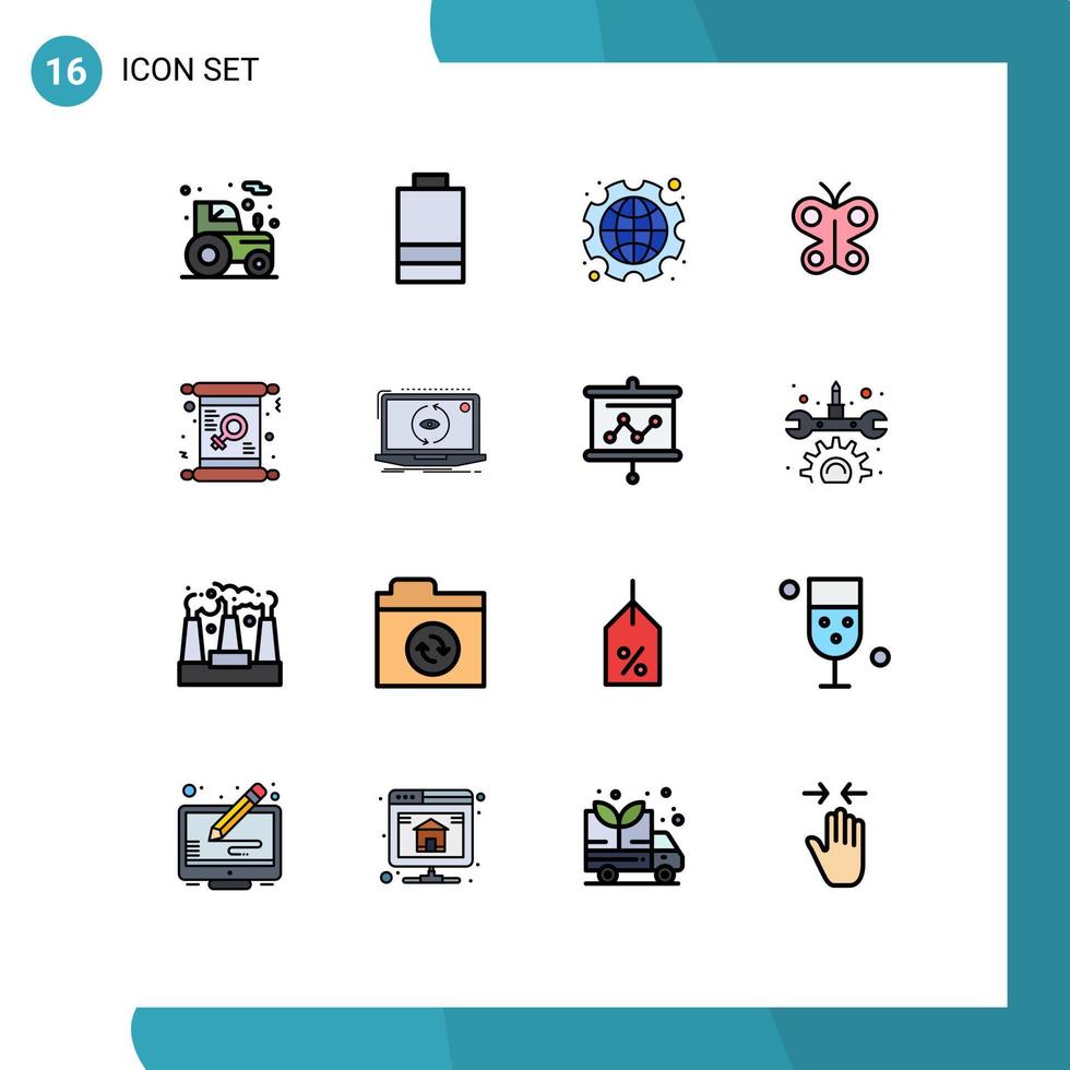 Flat Color Filled Line Pack of 16 Universal Symbols of day spring day insect butterfly Editable Creative Vector Design Elements