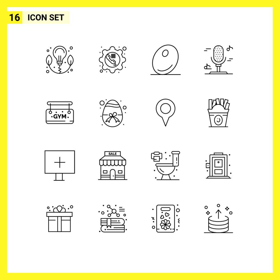 16 Universal Outlines Set for Web and Mobile Applications easter board food gym microphone Editable Vector Design Elements