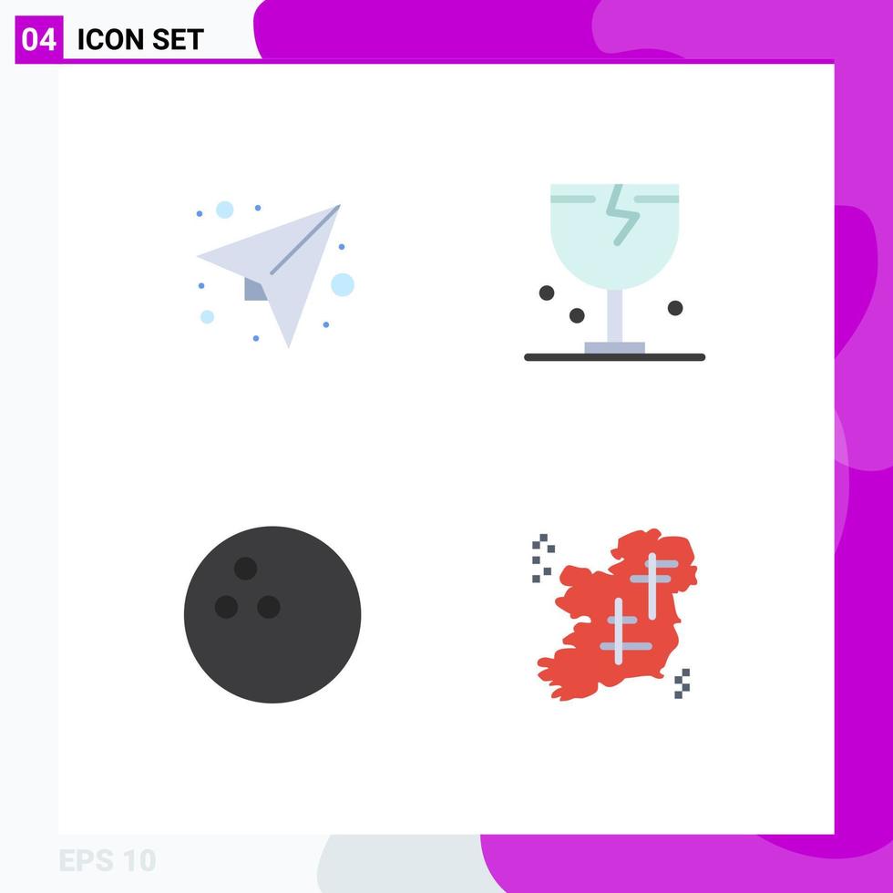 Modern Set of 4 Flat Icons Pictograph of message bowling send fragile ireland Editable Vector Design Elements