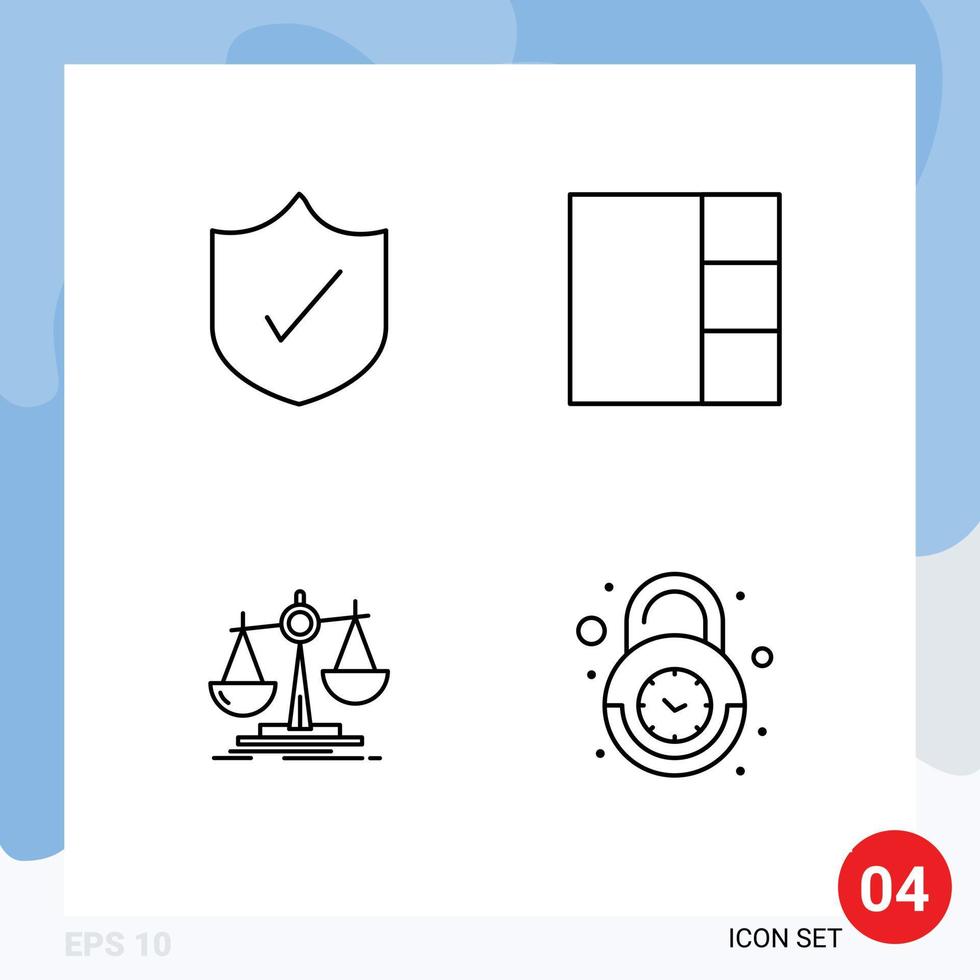 paquete de iconos de vector de stock de 4 signos y símbolos de línea para elementos de diseño de vector editables de bloqueo de ley de cuadrícula de alarma antivirus