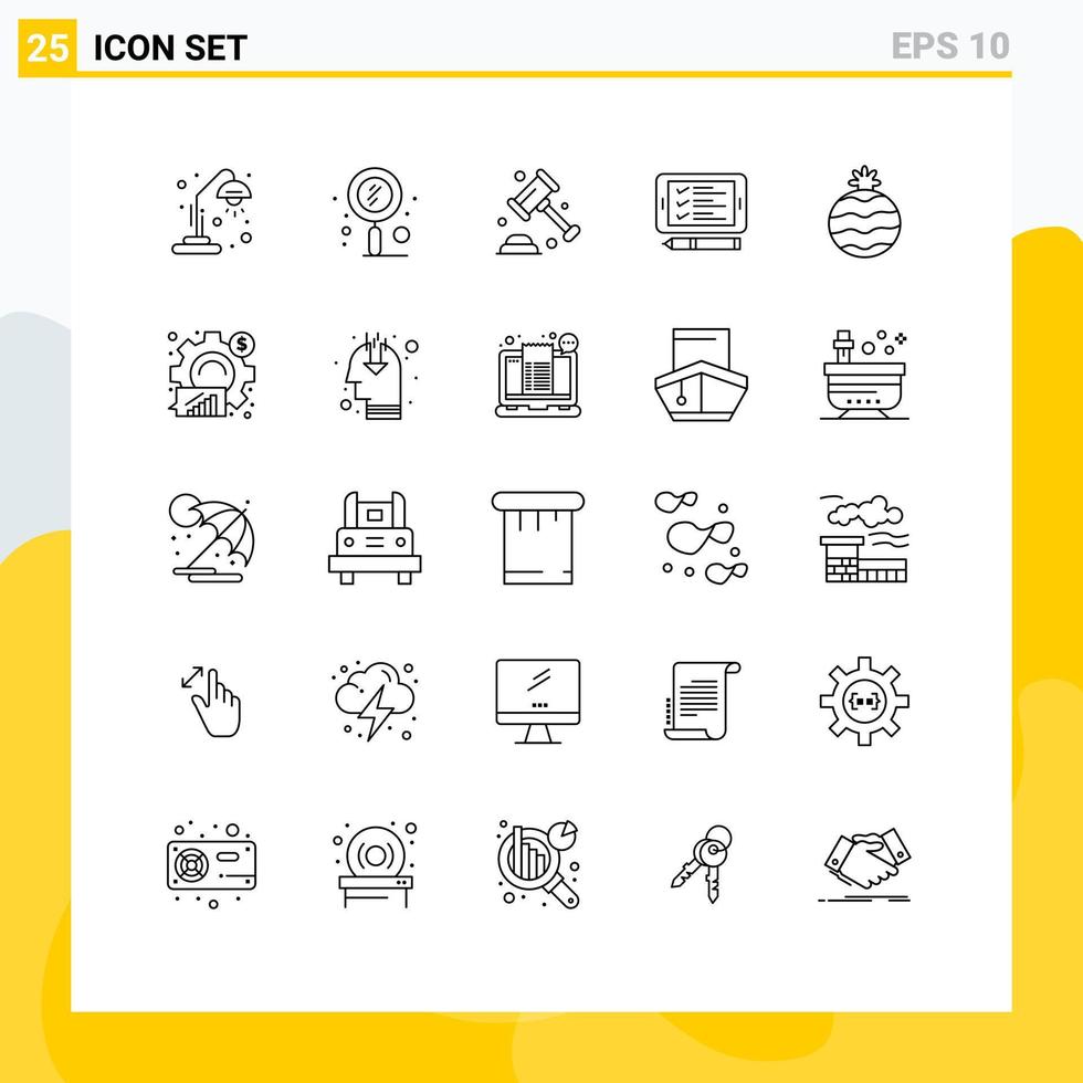 Group of 25 Lines Signs and Symbols for fruit pin zoom cell law Editable Vector Design Elements