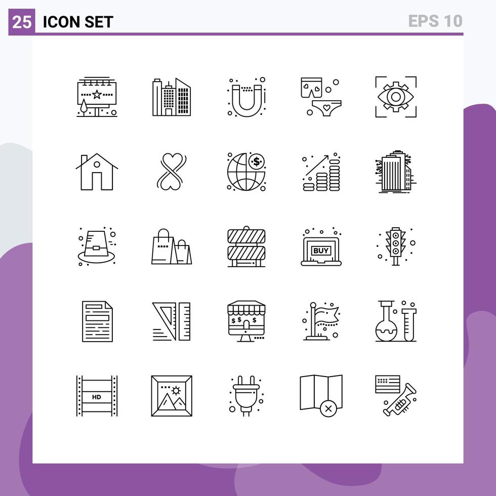 Modern Set of 25 Lines Pictograph of view focus streamline eyesight night Editable Vector Design Elements