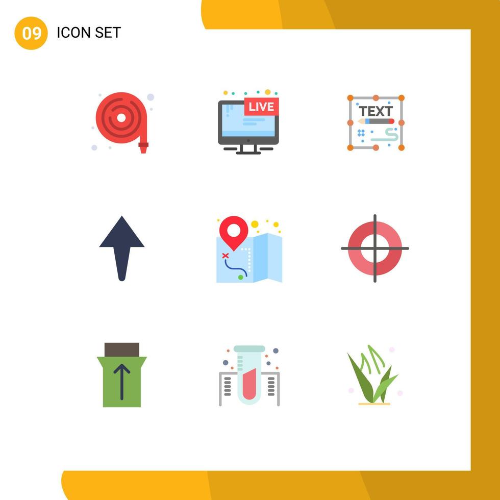 Pictogram Set of 9 Simple Flat Colors of location up news arrow page Editable Vector Design Elements