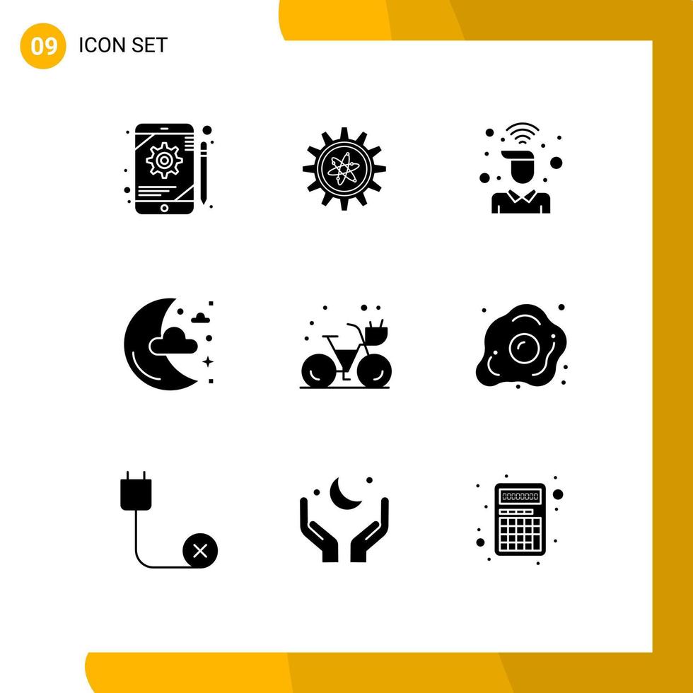 9 User Interface Solid Glyph Pack of modern Signs and Symbols of beach night desk moon wifi Editable Vector Design Elements