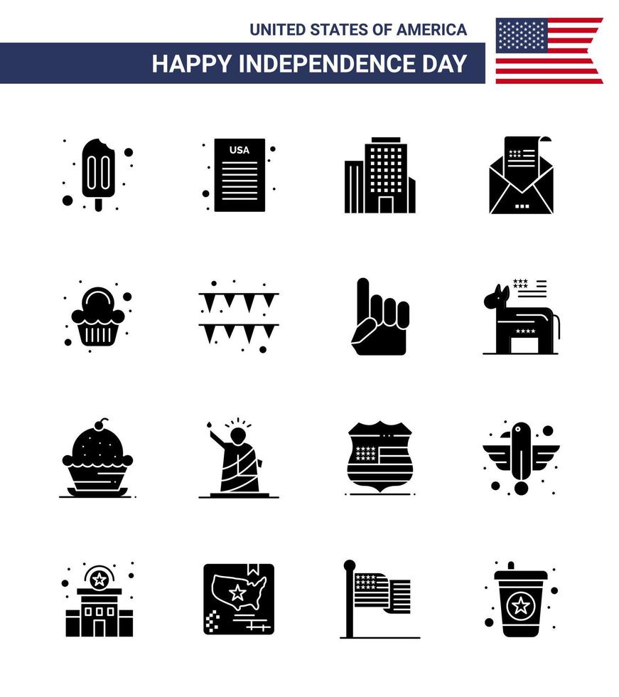 16 iconos creativos de estados unidos signos de independencia modernos y símbolos del 4 de julio de fiesta de celebración invitación de pastel americano elementos de diseño de vector de día de estados unidos editables