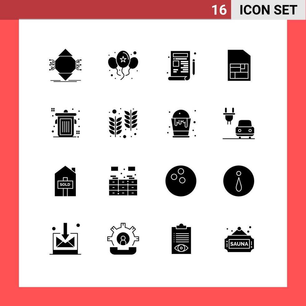 16 Thematic Vector Solid Glyphs and Editable Symbols of editorial sim card day sim drawing Editable Vector Design Elements