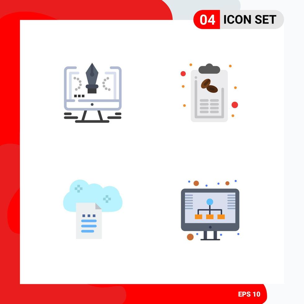 User Interface Pack of 4 Basic Flat Icons of pen menu software coffee digital storage Editable Vector Design Elements