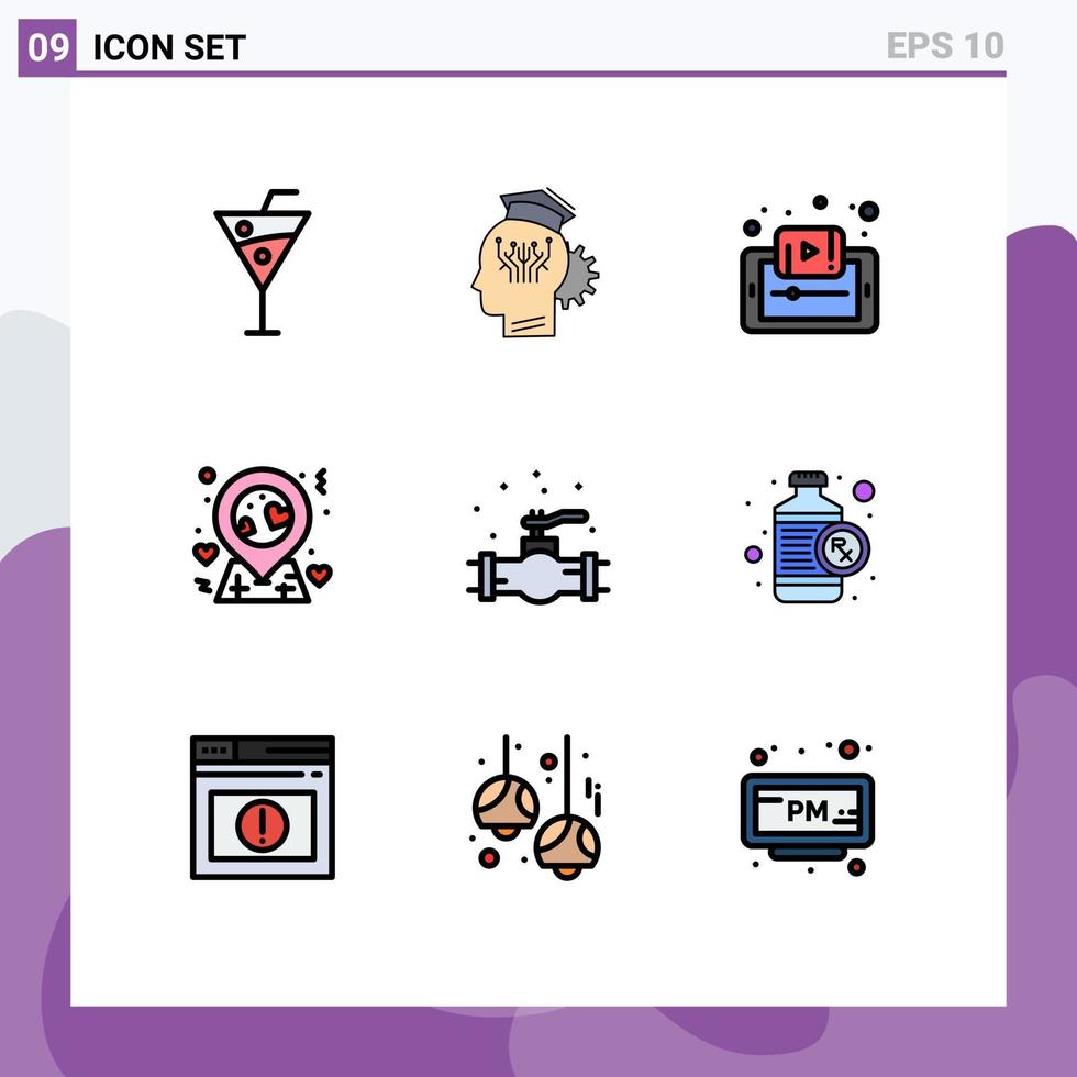 9 Thematic Vector Filledline Flat Colors and Editable Symbols of pin location technology tutorials mobile Editable Vector Design Elements