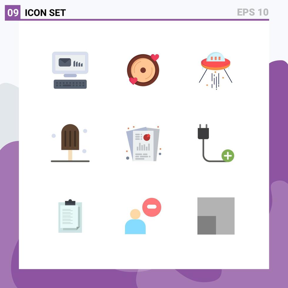 Universal Icon Symbols Group of 9 Modern Flat Colors of report ice space ship dessert alien Editable Vector Design Elements