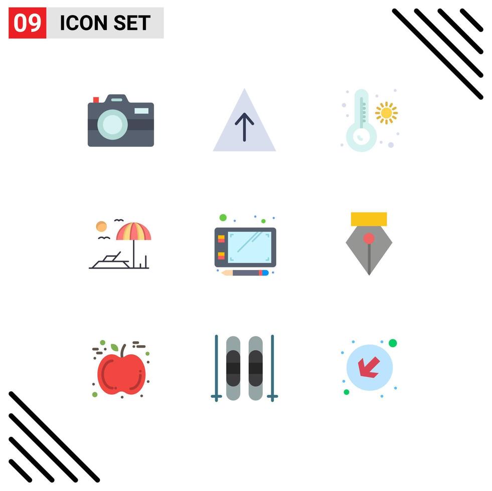 Stock Vector Icon Pack of 9 Line Signs and Symbols for pen tablet temperature sketch vacation Editable Vector Design Elements
