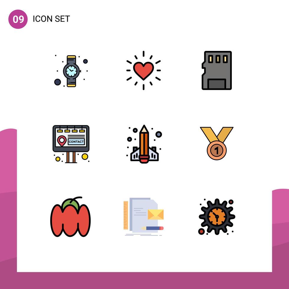 Modern Set of 9 Filledline Flat Colors and symbols such as rocket knowledge memory card education marketing Editable Vector Design Elements
