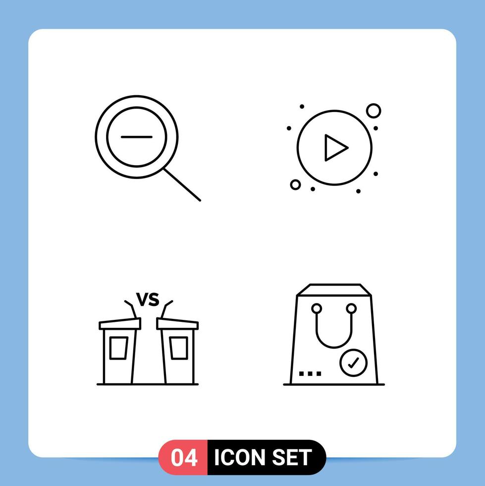 Line Pack of 4 Universal Symbols of out speaker play democracy commerce Editable Vector Design Elements