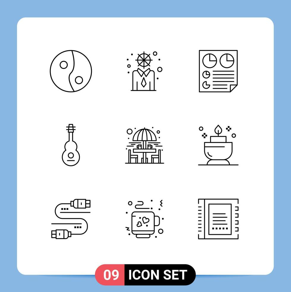 Modern Set of 9 Outlines and symbols such as drinking violin page sound instrument Editable Vector Design Elements