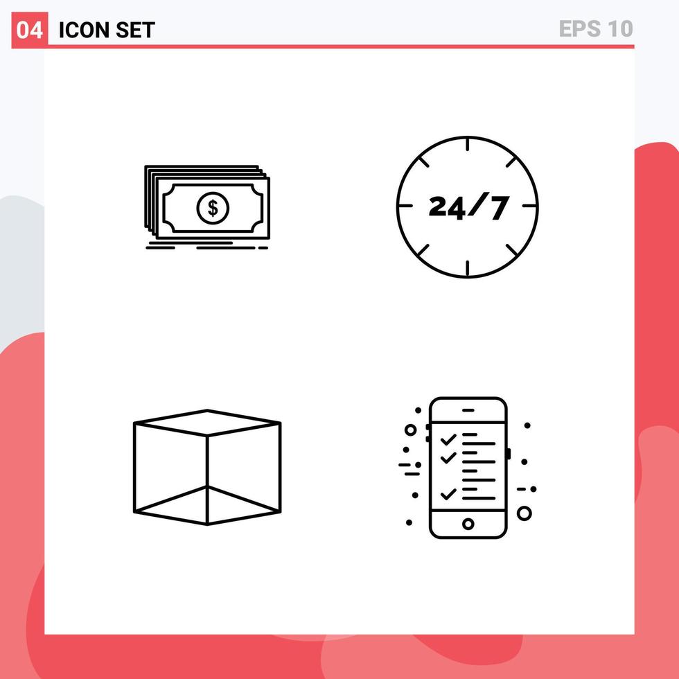 User Interface Pack of 4 Basic Filledline Flat Colors of money box dollar customer bill Editable Vector Design Elements