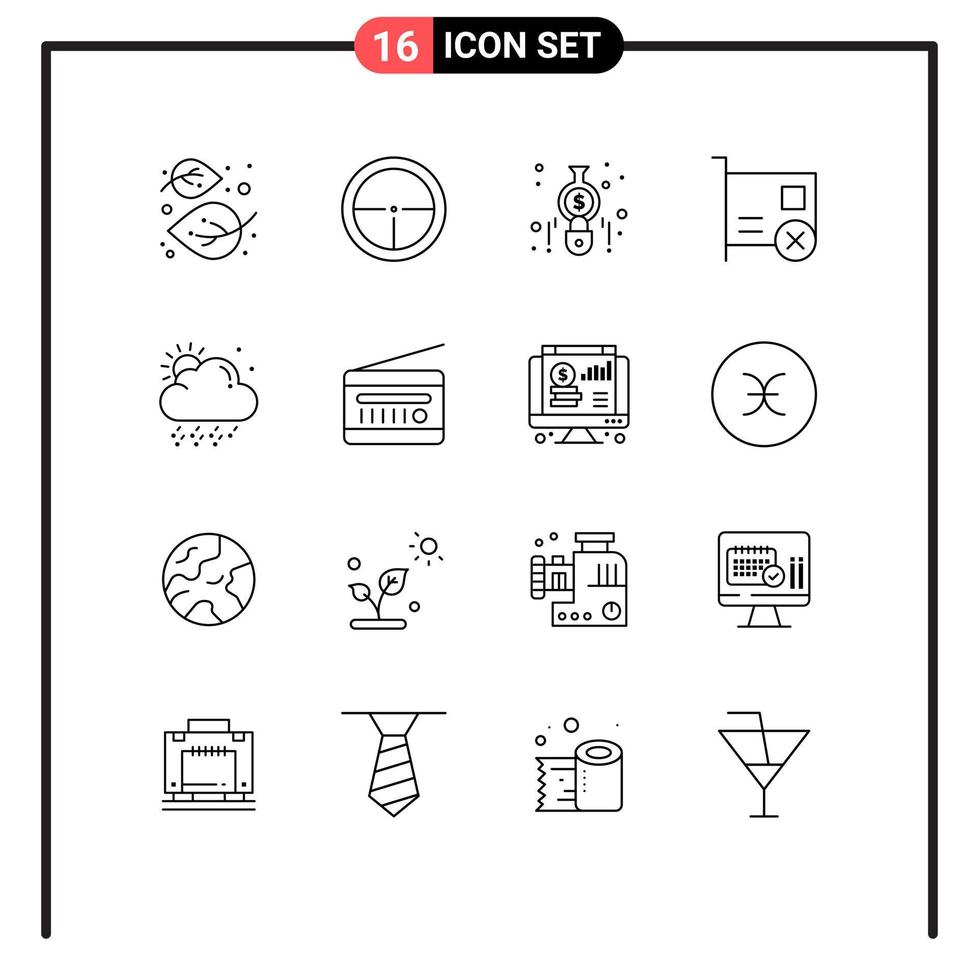 Editable Vector Line Pack of 16 Simple Outlines of hardware computers soldier card calculator Editable Vector Design Elements