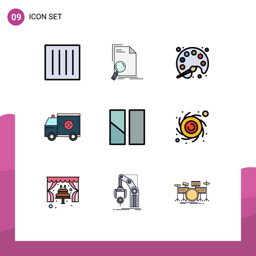 9 User Interface Filledline Flat Color Pack of modern Signs and Symbols of help truck find ambulance streamline Editable Vector Design Elements