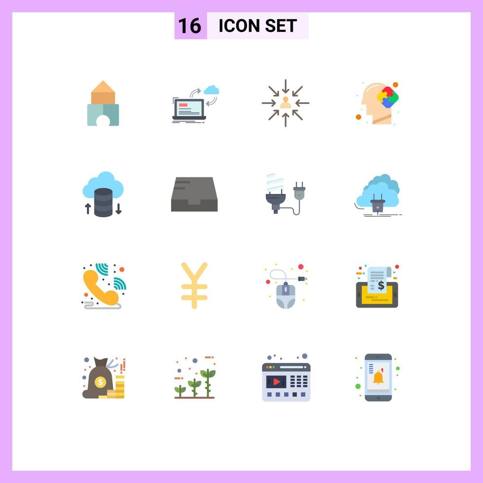 User Interface Pack of 16 Basic Flat Colors of cloud hosting solution candidate mind selection Editable Pack of Creative Vector Design Elements