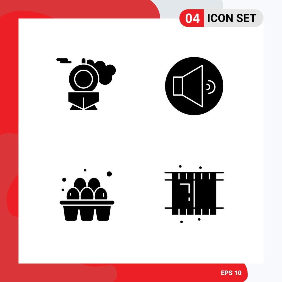 4 Creative Icons Modern Signs and Symbols of retro supermarket sound egg reel Editable Vector Design Elements